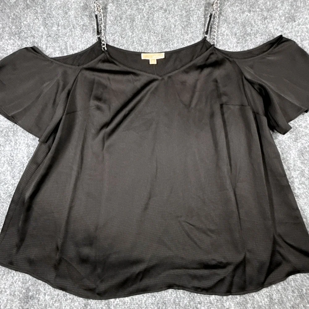 Michael Kors Women 2X Plus Black Cold Shoulder Chain Strap Blouse Top NWT